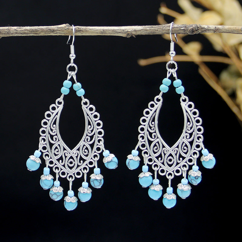 Wholesale All-match Vintage Turquoise Tassel Earrings